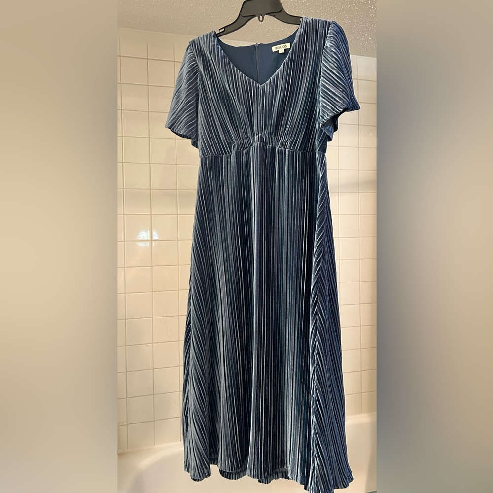 Briggs pleated blue velvet dress